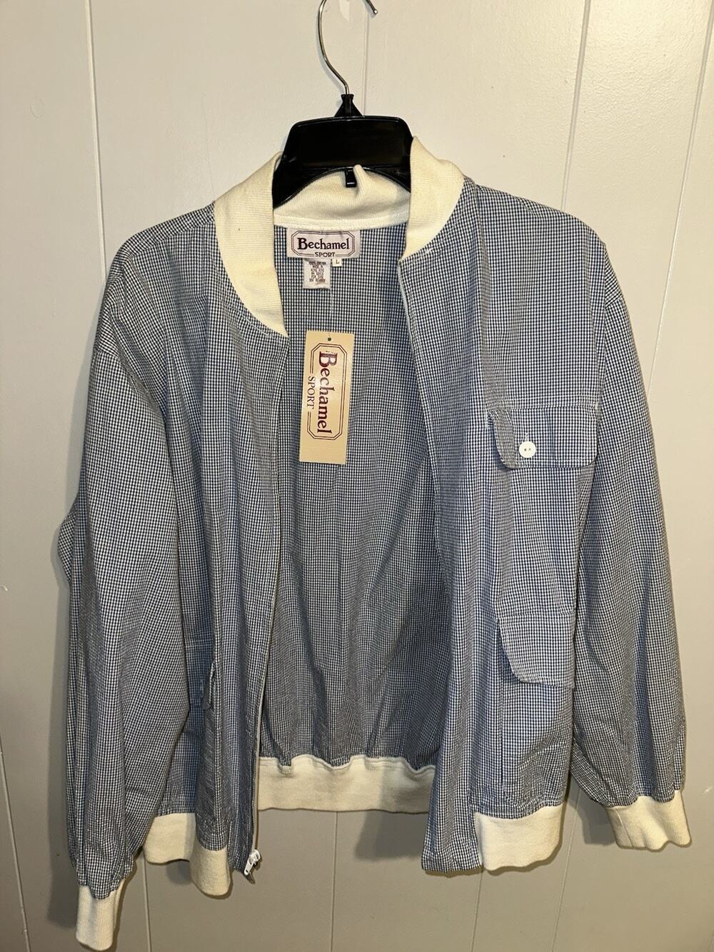 Bechamel Sport Men's Blue/White Check Full Zip Jacket w/ Pockets Golf Vintage L